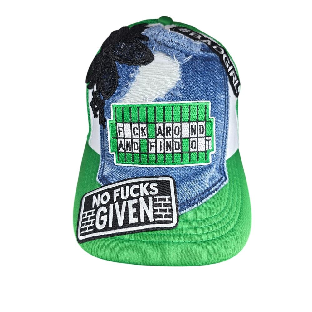 ⭐️Green Blue Denim Distressed Trucker Hat
